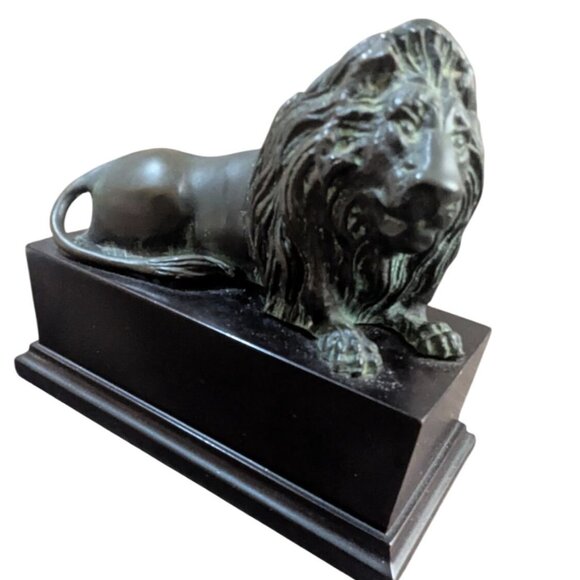Vintage Bronze-Style Lion Bookend Statue Heavy Decorative Bronze Finish - Picture 1 of 7